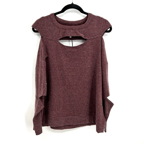 NWT CHASER Burgundy Super Soft Fleece Cut Out Dolman Sleeve Sweater Size Medium - Picture 4 of 7